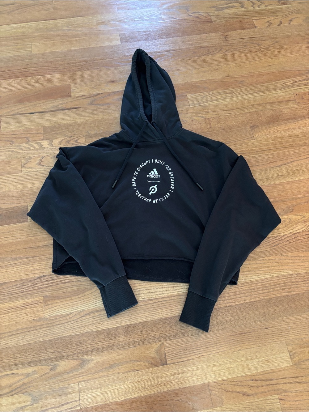 Adidas x Peloton Black Cropped Pullover Hoodie with Co-Branded Logo